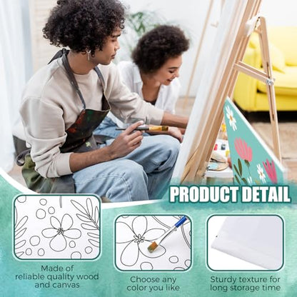 Sherr 20 Pcs Stretched Pre Drawn Canvas Afro Queen Black Art for Painting for Adults Outline Pre Drawn Stretched Cotton Canvas to Paint Party Set, 8 x 10''(Floral) - style: Floral