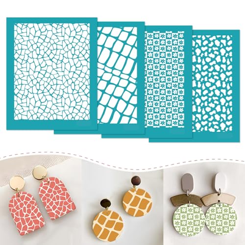 Briartw 4 Pattern Clay Silk Screen Stencil Set for Polymer Clay –Crocodile & Mosaic DIY Craft Templates (4.13x3.35 Inch / 10.5x8.5 cm) –for Polymer Jewelry,Earrings,Sculpting & Decorative Art - color: Crocodile & Mosaic Stencil Collection