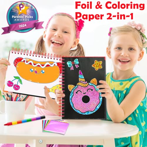 FUNNYB&G Foil Art Craft Kit for Girls 4-10 Years Old: Mess-Free & No-Glue, Create 16 Sparkly Food Pictures – Perfect Travel Toy & Birthday Gift for Kids (Food) - style: Food