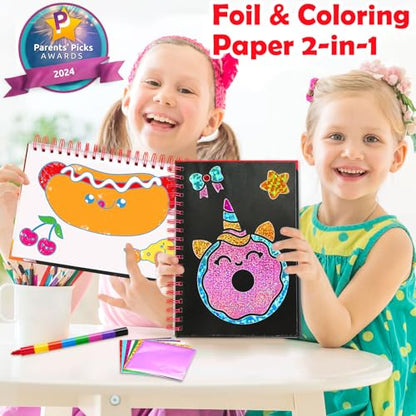 FUNNYB&G Foil Art Craft Kit for Girls 4-10 Years Old: Mess-Free & No-Glue, Create 16 Sparkly Food Pictures – Perfect Travel Toy & Birthday Gift for Kids (Food) - style: Food