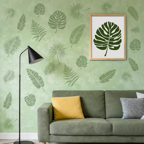 12 Pcs Large Tree Leaf Vine Stencils for Painting on Wood, Reusable Wood Burning Drawing Art Paint Stencil, Plant Tropical Leaves Templates for Home Wall Decor(Leaf) - style: Leaf