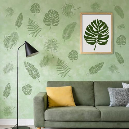 12 Pcs Large Tree Leaf Vine Stencils for Painting on Wood, Reusable Wood Burning Drawing Art Paint Stencil, Plant Tropical Leaves Templates for Home Wall Decor(Leaf) - style: Leaf