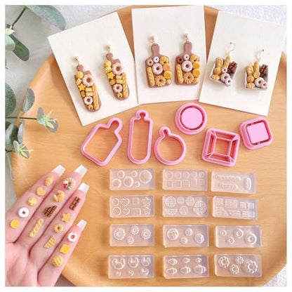 KEOKER Dessert & Bread Polymer Clay Molds & Charcuterie Boards Clay Cutters, Clay Silicone Molds, 6 Shapes Polymer Clay Cutters, 12pcs Earring Molds for Polymer Clay, Polymer Clay Molds for Jewelry - color: B Color