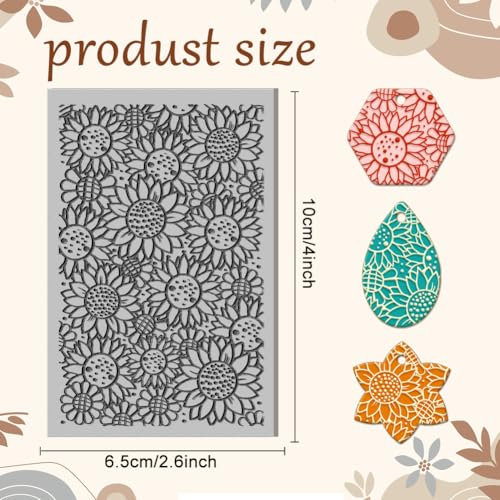 CHGCRAFT Sunflower Plant Clay Texture Mat Polymer Clay Molds DIY Clay Texture Tools for Clay Pottery Earring Jewelry Making Stamp Engraving Machines, Flower, 3.9x2.6x0.1inch - style: Sunflower