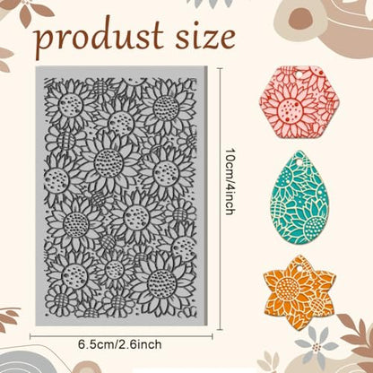 CHGCRAFT Sunflower Plant Clay Texture Mat Polymer Clay Molds DIY Clay Texture Tools for Clay Pottery Earring Jewelry Making Stamp Engraving Machines, Flower, 3.9x2.6x0.1inch - style: Sunflower