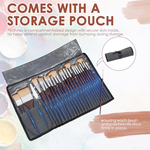 25pcs Paint Brush Set for Acrylic Painting, Acrylic Paint Brushes with Palette Knife and Cloth Roll, Paint Brushes Oil Watercolor Canvas for Artists and Beginners