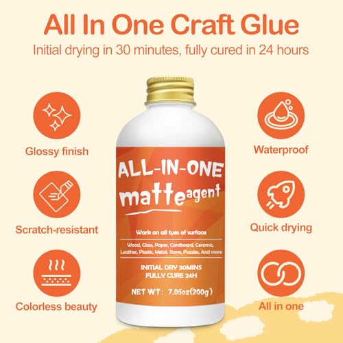 1DFAUL Crafts Sealer Matte Finish, 200ml All Purpose Craft Glue | All in One Craft Glue, Varnish & Finish, for Wood, Paper, Acrylic Paints, Ceramics, Fabrics, Clay - style: A2 Matte