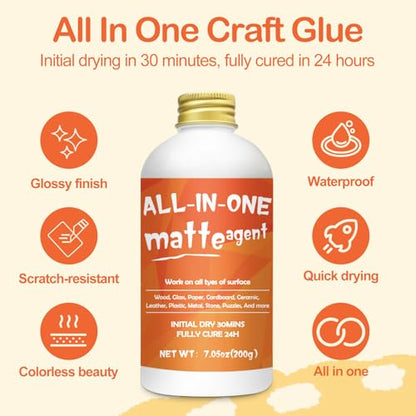 1DFAUL Crafts Sealer Matte Finish, 200ml All Purpose Craft Glue | All in One Craft Glue, Varnish & Finish, for Wood, Paper, Acrylic Paints, Ceramics, Fabrics, Clay - style: A2 Matte