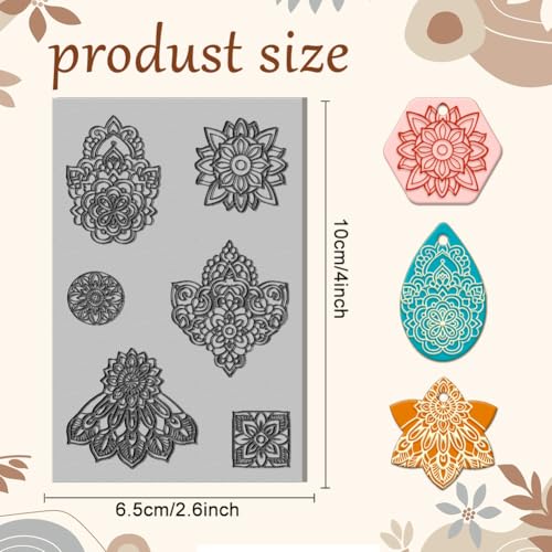 CHGCRAFT Mandala Polymer Clay Texture Sheets Flowers Texture Mat Rubber Clay Texture Mat Clay Modeling Pattern Pad Texture Sheets for Earrings Jewelry Making - style: Mandala Flowers
