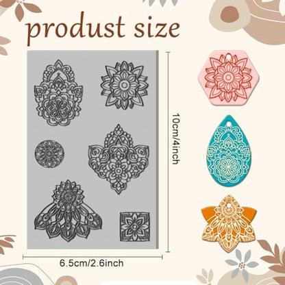 CHGCRAFT Mandala Polymer Clay Texture Sheets Flowers Texture Mat Rubber Clay Texture Mat Clay Modeling Pattern Pad Texture Sheets for Earrings Jewelry Making - style: Mandala Flowers