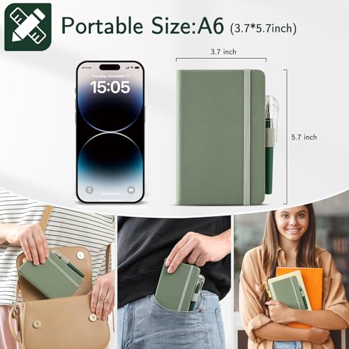 NETANY 4 Pack Small Notebook Pocket Notebook, A6 Mini Leather Hardcover Journal, 3.7" X 5.7", 416 Pages Note Pads, Green - color: Green