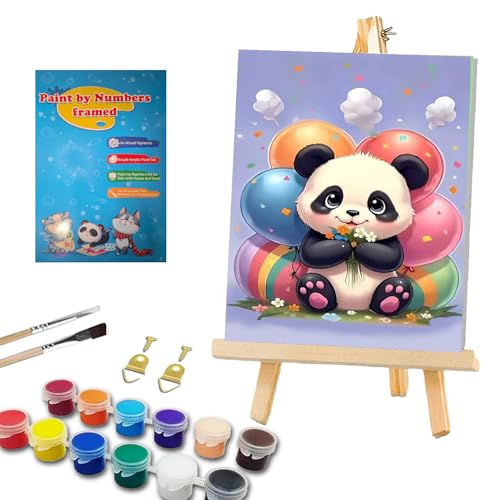 WEMEON Panda Paint by Numbers Kit for Kids with Frame and Easel, Easy Paint by Numbers Kits for Kids Ages 8-12, Small Painting by Number for Birthday Gift, Painting Party(10X12inch) - color: DAYH-0072-US(8X12inch)