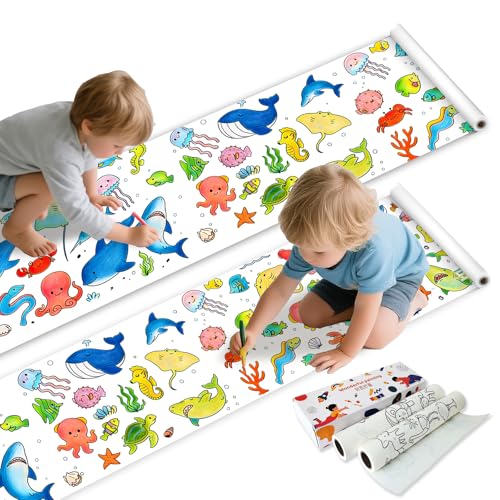 Ocean Coloring Paper Roll for Kids 2-Pack 116"x11.6" Drawing Painting | Giant 116x11.6in Non-Adhesive Art Roll. Drawing, Painting & Coloring Paper for Kids Ages 3-8. Thick, No Bleed-Through - color: C1