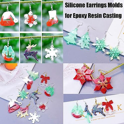 Christmas Earring Molds, 5 Pcs Christmas Style Resin Earring Molds | Various Shapes Christmas Silicone Molds for Earring Jewelry Pendant Keychain Ornament Epoxy Resing Casting Gift - color: 5PCS Christmas Jewelry Molds
