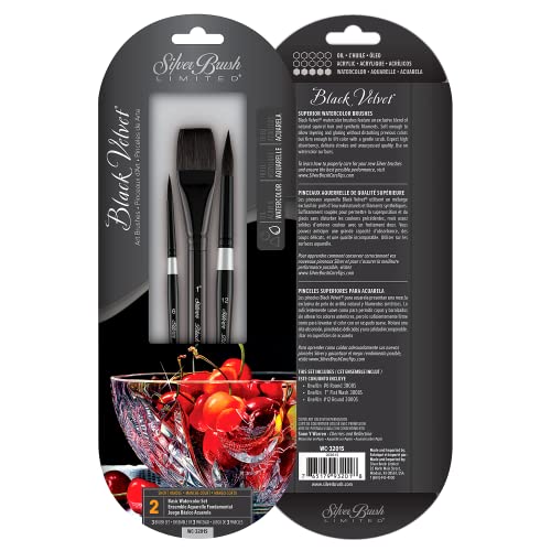 Silver Brush Limited WC-3201S Black Velvet Basic Watercolor Set, Set of 3, Size 1 Inch Flat Wash, and Sizes 6 and 12 Round Paintbrushes, Short Handle - color: Basic Watercolor Set, size: 3 Pc