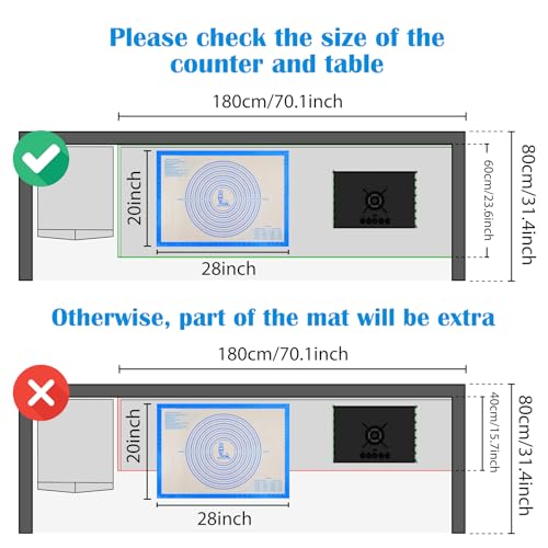 Nonstick Silicone Pastry Mat Extra Large with Measurements 28''By 20'' for Silicone Baking Mat, Counter, Dough Rolling,Fondant/Pie Crust By Folksy Super Kitchen (20×28, Blue) - color: Blue, size: 28"L x 20"W