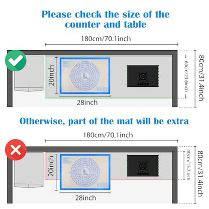 Nonstick Silicone Pastry Mat Extra Large with Measurements 28''By 20'' for Silicone Baking Mat, Counter, Dough Rolling,Fondant/Pie Crust By Folksy Super Kitchen (20×28, Blue) - color: Blue, size: 28"L x 20"W