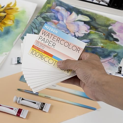 MEEDEN 4" x 3" Blank Watercolor Paper Cards, 50 Pcs Cold Press Mini Watercolor Paper Bulk, 100% Cotton Watercolor Postcards for Adults & Students (140lb/300gsm), 5×10 Sheets