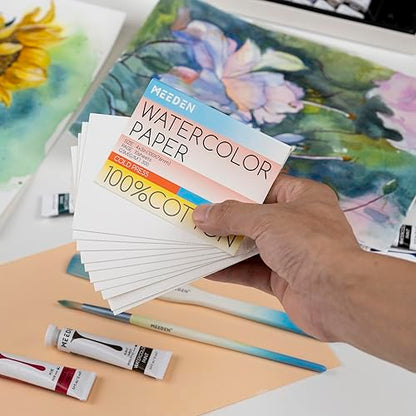 MEEDEN 4" x 3" Blank Watercolor Paper Cards, 50 Pcs Cold Press Mini Watercolor Paper Bulk, 100% Cotton Watercolor Postcards for Adults & Students (140lb/300gsm), 5×10 Sheets