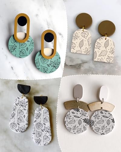 Puocaon Fall Clay Silk Screen - 6 Pcs Silk Screen Stencils for Polymer Clay Earrings Jewelry Making Pine Tree Autumn Leaves - color: leaf & pumpkin