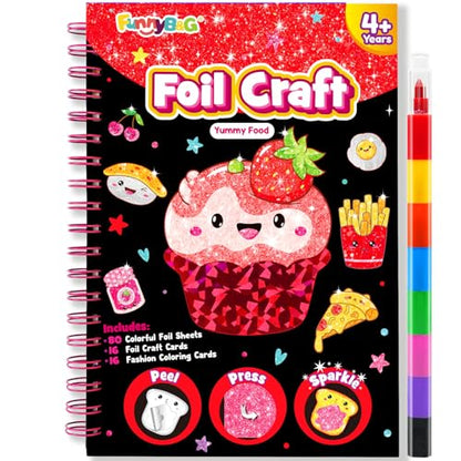 FUNNYB&G Foil Art Craft Kit for Girls 4-10 Years Old: Mess-Free & No-Glue, Create 16 Sparkly Food Pictures – Perfect Travel Toy & Birthday Gift for Kids (Food) - style: Food
