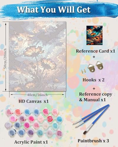 TOCARE Flowers Paint by Numbers Kit for Adults, Booming Flower Adult Paint by Number Canvas,Adults' Paint-by-Number Kits Froal Lovers 16x20inch (Without Framed) - color: TC-OPC-26