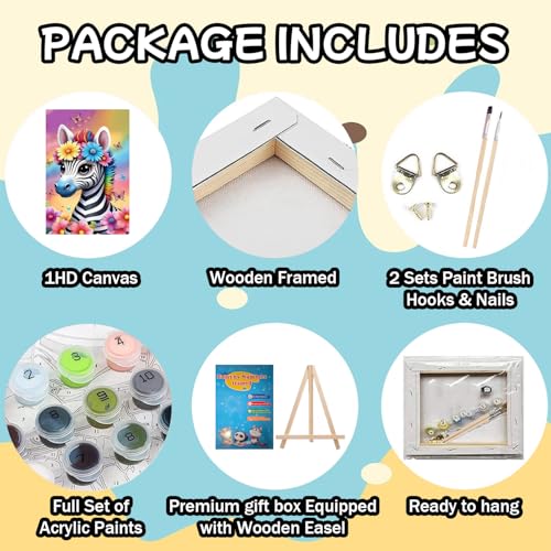 WEMEON Zebra Paint by Numbers Kit for Kids with Frame and Easel, Easy Paint by Numbers Kits for Kids Ages 8-12, Small Painting by Number for Birthday Gift, Painting Party(8X12inch) - color: DAYH-0073-US(8X12inch)