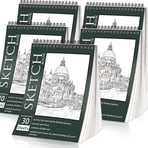 OSIMIG 5 Pack Sketch Book 8.5" x 11" Set, Top Spiral Bound Sketch Pad 150 Sheet Total (68lb/100gsm), Drawing Paper Pad, Sketch Book for Kids, Artist, Adult Art Supplies - size: 5 Pack