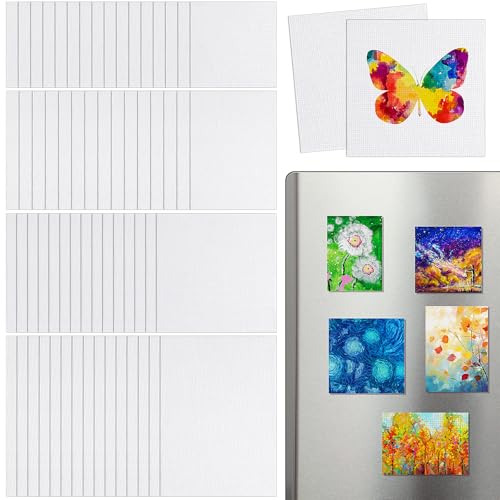 Engrowtic 60 Pcs 60 Pcs Mini Magnetic Canvas Panel Boards 3" x 3" 2.5" x 2.5" 2.2" x 3" 3" x 4" Magnetic Painting Canvas Panel Assorted Size for Painting Fridge Locker Art Crafts DIY