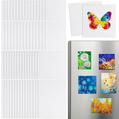 Engrowtic 60 Pcs 60 Pcs Mini Magnetic Canvas Panel Boards 3" x 3" 2.5" x 2.5" 2.2" x 3" 3" x 4" Magnetic Painting Canvas Panel Assorted Size for Painting Fridge Locker Art Crafts DIY