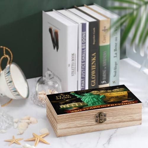 250 Years Of Freedom 1776 2026 Statue Of Liberty Eagle American Flag Jewelry Box Wooden Rustic Multi-Purpose Organizer with Front Clasp for Jewelry, Crafts, Accessories & Small Items - color: style-3