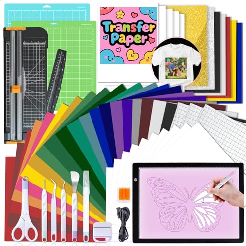 Convend All-in-One Starter Accessory Bundle for Maker and Explore Air Cutting Machine - Craft Kit with Weeding Tools, HTV Vinyl, Permanent Vinyl, LED Light Pad, Paper Cutter for Crafting Projects - color: All-in-One Bundle