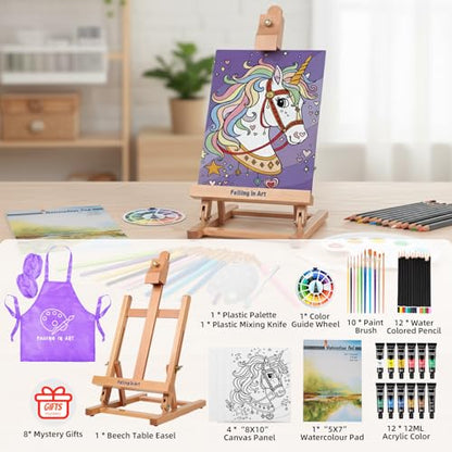 Falling in Art 46 Pcs Acrylic Paint Set with Table Easel, Art Painting Kit with Acrylic Paints, Canvas Panels, Paintbrushes, Canvas Supplies Kit for Kids, Adults, Beginners, and Artists, Purple - color: Purple