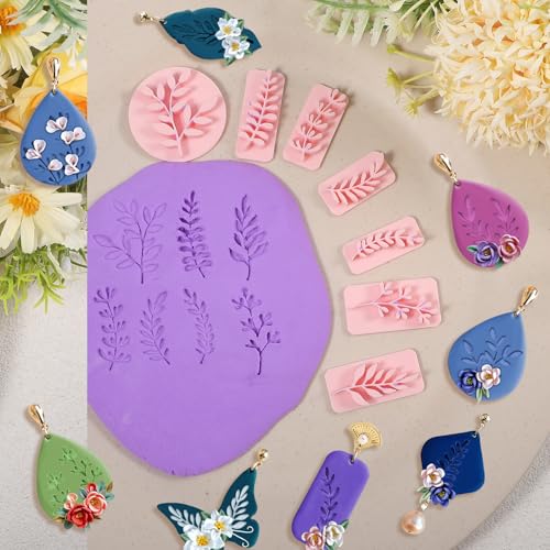 Leaves Clay Stamps, 7 Shapes for Polymer Clay Jewelry Making, Leaf and Plant Molds with PLA, Work with Spring Polymer Clay Cutter for Cutters Press Stamps for Earrings DIY Jewelry Making Craft