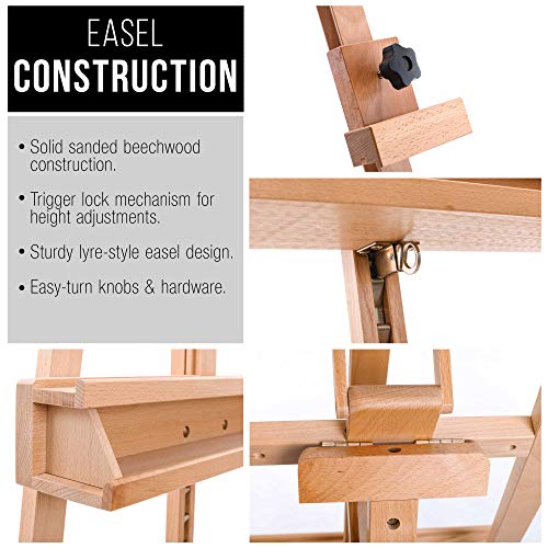U.S. Art Supply 64" to 89" Sunset Medium A-Frame Wood Easel, Lyre Style Studio Easel - Wooden Artists Floor Stand, Sturdy, Adjustable Height to 48" Canvas - Painting, Drawing, Sign Display