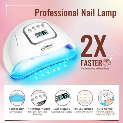 JODSONE Gel Nail Polish Kit with U V Light 32 Colors Gel Polish Nail + 4 Functional Adhesive Bottles Kit Soak Off Manicure Tools Gifts for Women - color: classic series