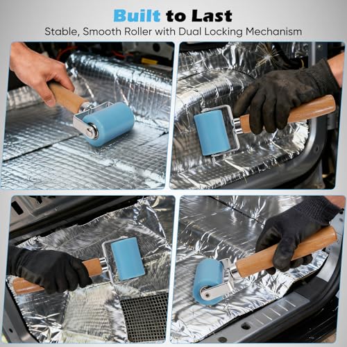 3rd-Gen Sound Deadening Roller, Professional Dual Bearing Hand PU Seam Roller Application Tool with Wood Handle for Car Audio Sound Deadener, Installation Mat, Wallpaper & Vinyl Wrap