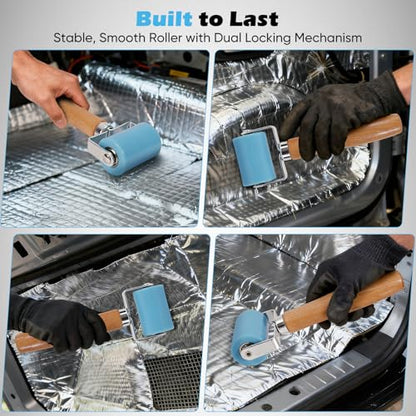 3rd-Gen Sound Deadening Roller, Professional Dual Bearing Hand PU Seam Roller Application Tool with Wood Handle for Car Audio Sound Deadener, Installation Mat, Wallpaper & Vinyl Wrap