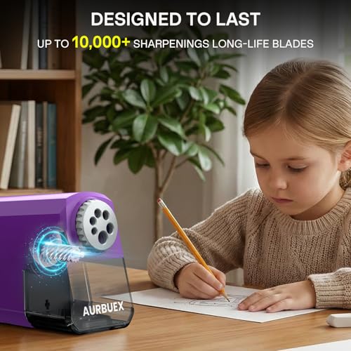 Heavy Duty Electric Pencil Sharpener-6-Hole for 6-12mm Pencils,Auto Start/Stop,Fast 4s Sharpening,Zinc Alloy Blade,10,000+ Sharpenings-Ideal for Classroom,Office & Art Use,Purple(S260) - color: Purple
