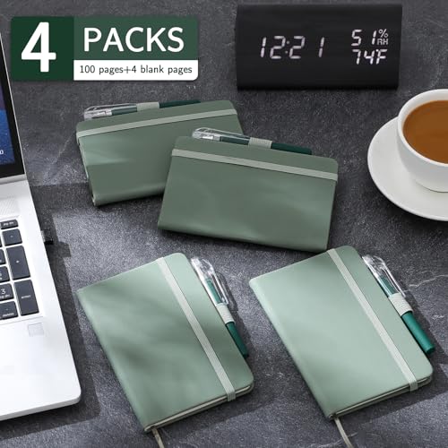 NETANY 4 Pack Small Notebook Pocket Notebook, A6 Mini Leather Hardcover Journal, 3.7" X 5.7", 416 Pages Note Pads, Green - color: Green