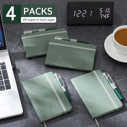 NETANY 4 Pack Small Notebook Pocket Notebook, A6 Mini Leather Hardcover Journal, 3.7" X 5.7", 416 Pages Note Pads, Green - color: Green