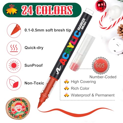 Amamao Acrylic Paint Markers, Soft Brush Tip Pens and Markers, Acrylic Paint Pens for Wood, Stone, Canvas, Glass, Fabric, Egg, Rock Painting and DIY Crafts Art Supplies (24) - style: 24 BOX