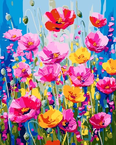 Yunnuo Paint by Numbers Kit for Adults Beginner, Flower Adults' Paint-by-Number Kits on Canvas,DIY Acrylic Pigment Poppy Flowers,Perfect for Home Wall Decor and Gifts(20x16 Inch) - color: C002-Poppy Flowers