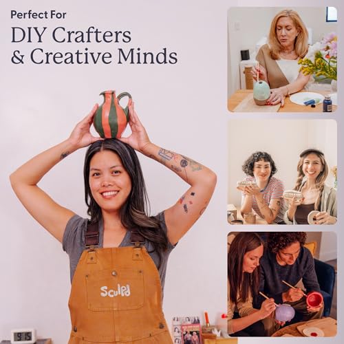 Sculpd - The Original Pottery Kit for Adults - Air Dry Clay for Adults, Tools, Varnish, Paints, Brushes, Couples Date Night Arts & Crafts Set, Matte Varnish - style: Matte Varnish