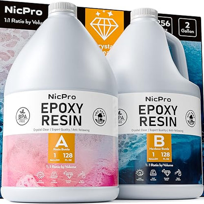 Nicpro 2 Gallon Crystal Clear Epoxy Resin Kit, Not Yellowing & Bubbles Free Food Safe Resin for Coating and Casting, Craft DIY, Jewelry Making Art, Molds, Tables Top, Wood - size: 2 gallon