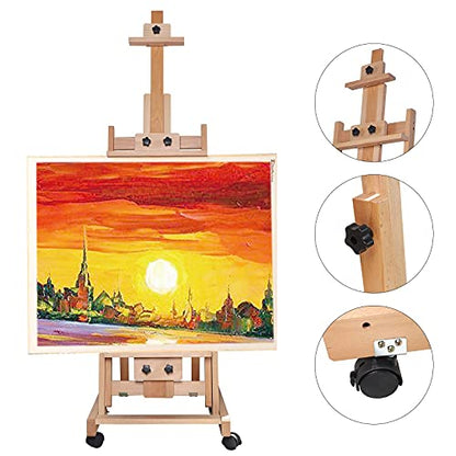 Versatile Portable Studio H-Frame Easel, Adjustable Height Beech Wood Studio Easel Folding Sketch Easel, Vertical and Horizontal Folding Sketch Easel Floor Easel Stand for Oil Painting, Sketch