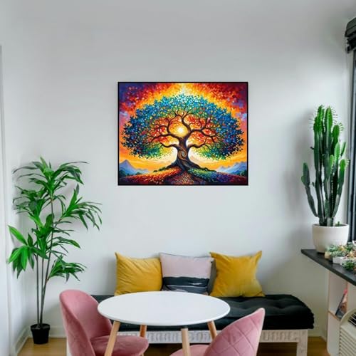 ldazao Tree of Life Paint by Numbers for Adults Beginner with Frame Wooden Easel Stained Glass Painting Kit Color by Numbers 20 X 16 Inches - color: FSZ0015