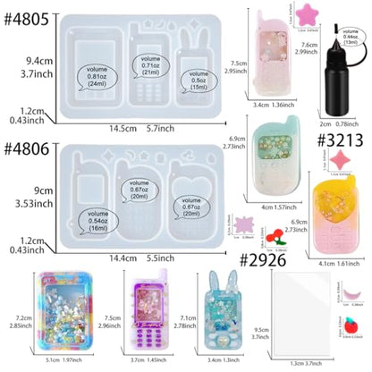 FUNSHOWCASE Resin Shaker Molds Set Mobile Phones Keychain Charm Pack of 8 Silicone Trays Seal Films Precision Tip Applicator Bottle Kit Bundle - color: Mobile Phones Craft Pack of 8