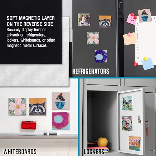 U.S. Art Supply Mini Magnetic Canvas Panels, 24 Pack, 4x4 Inch, Primed 8 Ounce Heavyweight Cotton, Small Canvases for Painting Acrylic and Watercolor, White Square Flat Canvas Boards - size: 4" x 4"