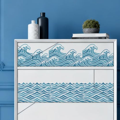 6 Sheets Wave Stencils for Painting, 6 Styles Summer Ocean Sea Wave Wall Stencil Template Reusable Beach Theme Decor Stencils for Painting on Wall Wood Home Decor - style: Waves